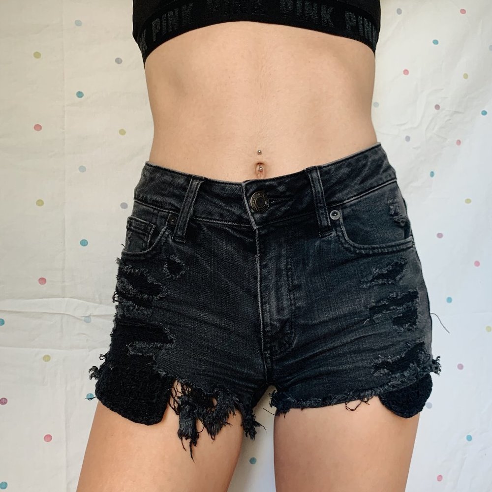 black denim shorts